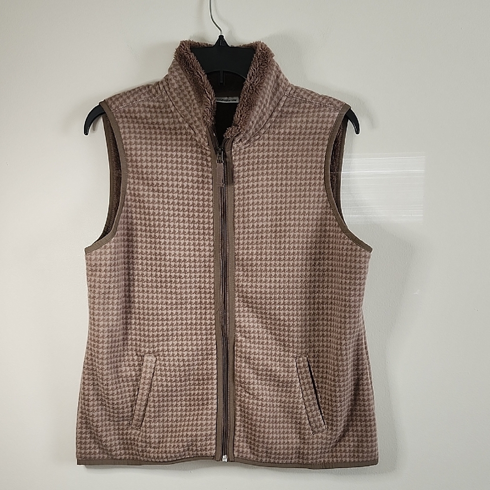 Croft & Barrow Brown Fleece Vest Houndstooth Pattern Womens Medium